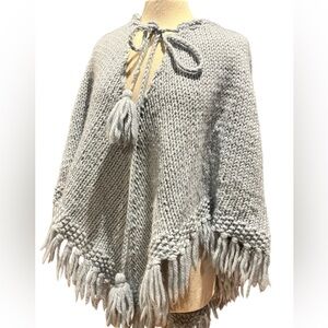 Vintage handcrafted knitted crochet poncho with tassel tie front
